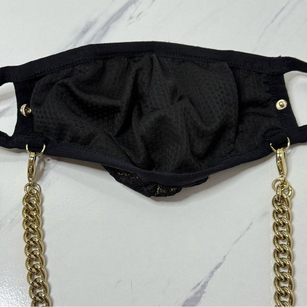NWOT Bandolier Beige and Lace Sophie Mask with Gold Chain One Size Luxury Glam - Picture 5 of 10